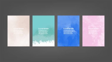 Poster, broşür veya el ilanı, suluboya posterler, el ilanları veya kartlar için renkli vektör arkaplan seti. Sancak şablonu.