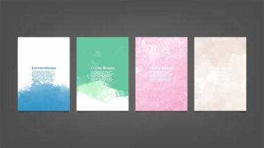 Poster, broşür veya el ilanı, suluboya posterler, el ilanları veya kartlar için renkli vektör arkaplan seti. Sancak şablonu.