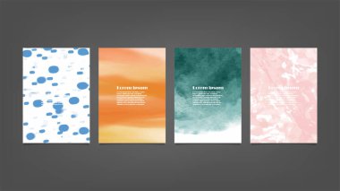 Poster, broşür veya el ilanı, suluboya posterler, el ilanları veya kartlar için renkli vektör arkaplan seti. Sancak şablonu.