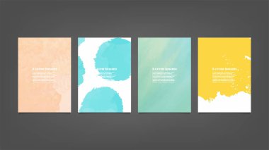 Poster, broşür veya el ilanı, suluboya posterler, el ilanları veya kartlar için renkli vektör arkaplan seti. Sancak şablonu.