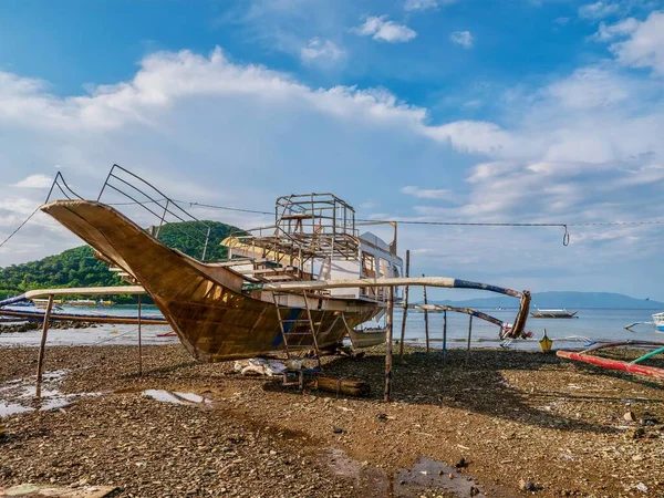 Ένα Νέο Φιλιππινέζικο Ξύλινο Σκάφος Γνωστό Banca Υπό Κατασκευή Μια — Φωτογραφία Αρχείου