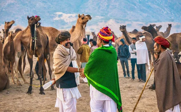 Pushkar Indien November 2015 Käufer Und Verkäufer Geben Sich Nach — Stockfoto