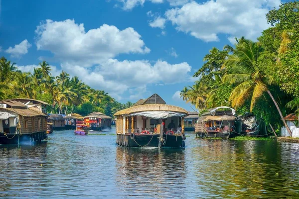 Στην Ειρηνική Backwaters Της Νότιας Πολιτείας Της Κεράλα Ινδία Καλύπτονται — Φωτογραφία Αρχείου