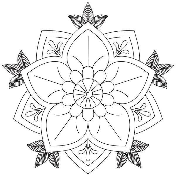 Kwiat Liścia Kolorowanki Mandala Sztuki Proste Mandala Kształt Wektor Kwiatowy — Wektor stockowy