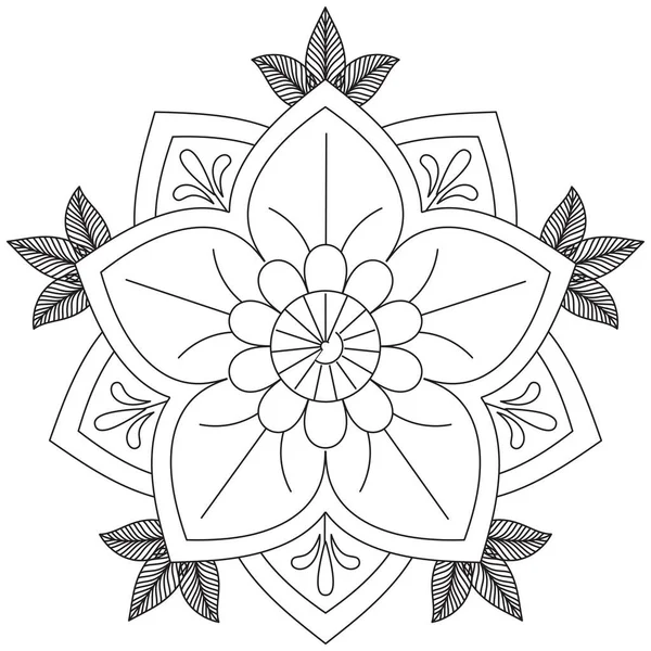 Flor Hoja Colorear Mandala Arte Simple Mandala Forma Vector Floral — Vector de stock