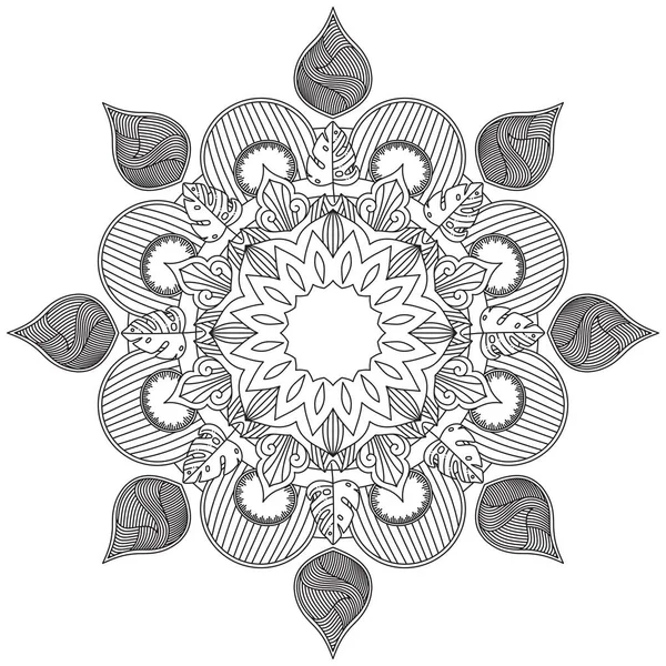 Levél Virág Színezés Mandala Art Egyszerű Mandala Alak Vektor Virágos — Stock Vector