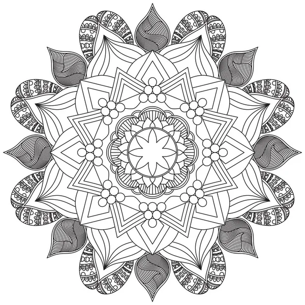 Foglia Fiore Colorazione Mandala Arte Forma Grafica Semplice Vettoriale Floreale — Vettoriale Stock