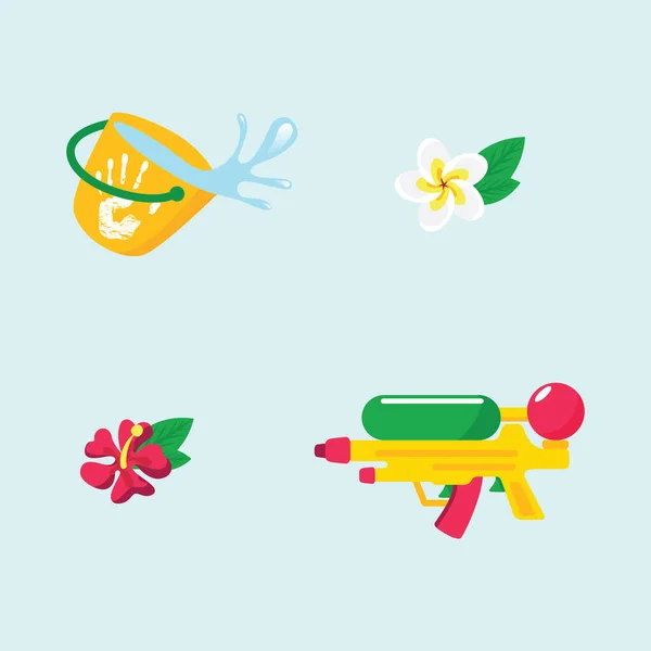 Tayland Su Festivali için simgeler ayarlandı, renkli vektör illüstrasyonu