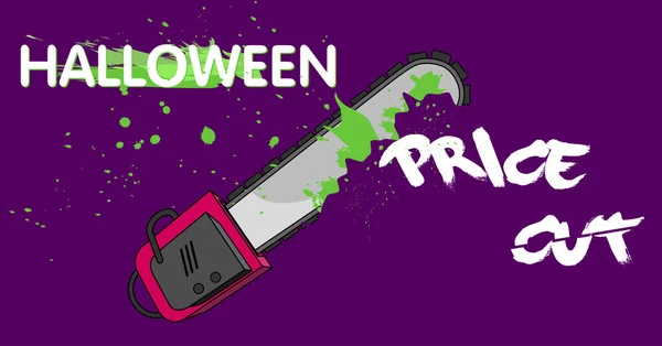 Cadılar Bayramı elektrikli testere pankartı, renkli vektör illüstrasyonu