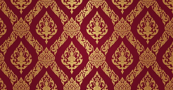 Patrón Ornamental Tailandés Sobre Fondo Rojo — Vector de stock