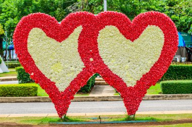 Kalp şeklinde beyaz alan konumu ile kırmızı gül buketi