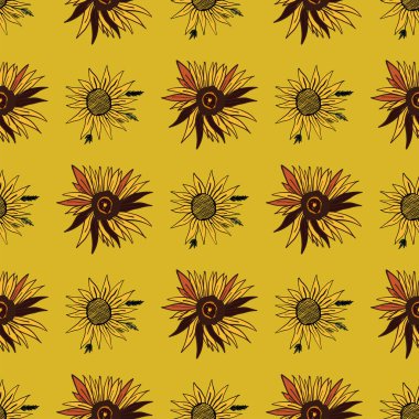 Dizaynınız için ayçiçeği desenli. El çizimi ögeler