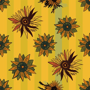 Dizaynınız için ayçiçeği desenli. El çizimi ögeler