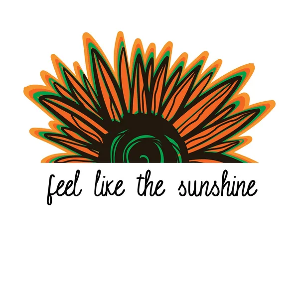 Drawing Sunflower Feel Sunshine Lettering Isolated White Background — Image vectorielle