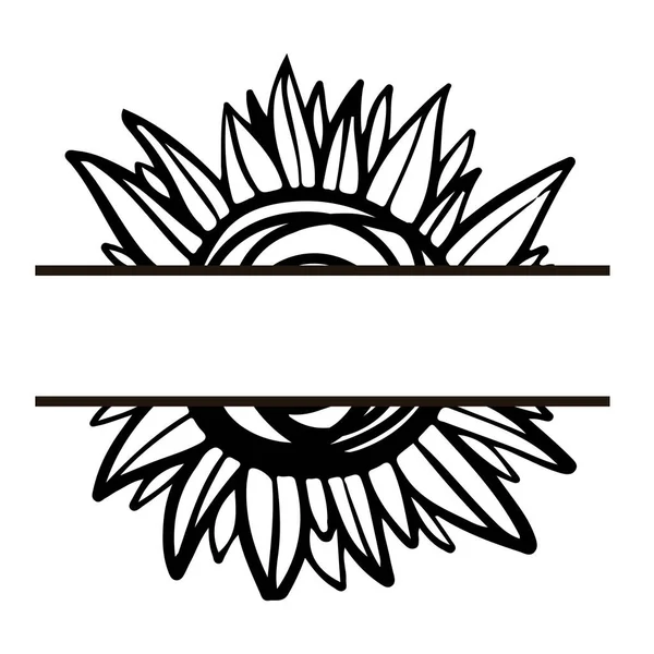 Чорний Малюнок Соняшнику Місцем Тексту Ізольовано Білому Тлі — стоковий вектор