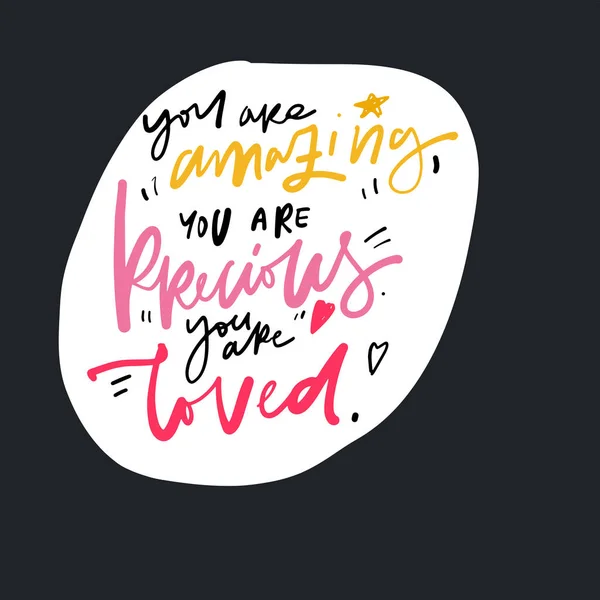 White Sticker Colorful Lettering You Amazing You Precious You Loved — Image vectorielle