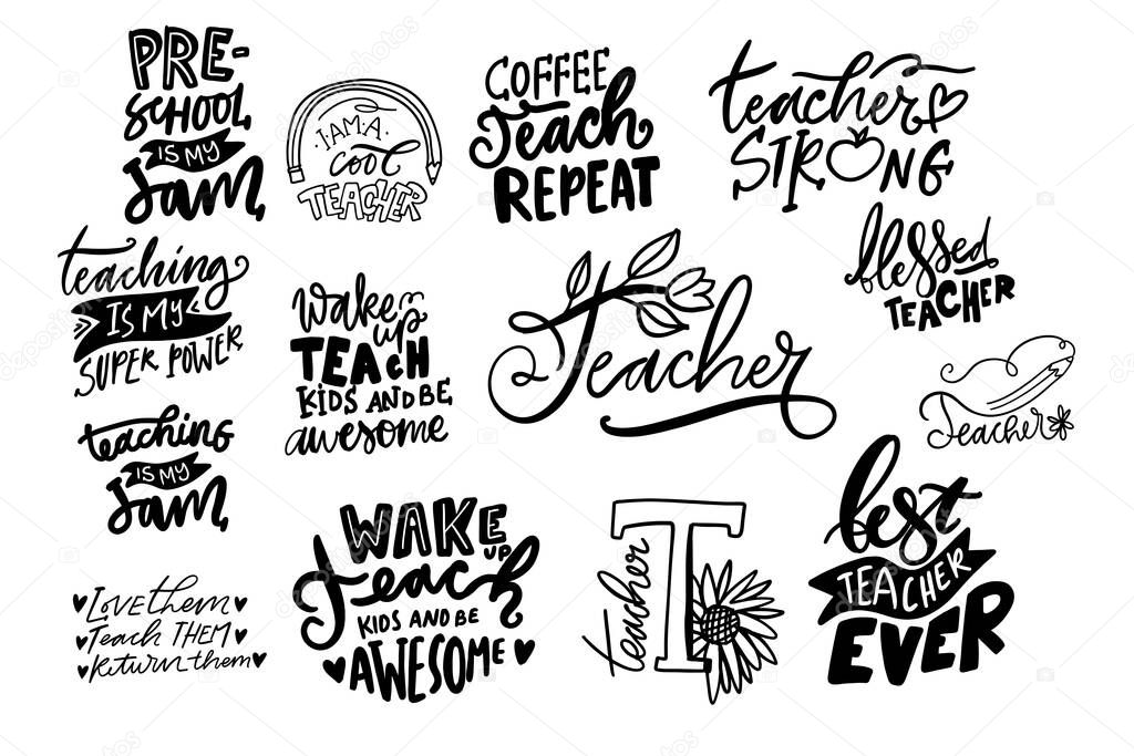 set of various letterings for teacher's day