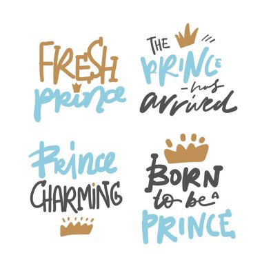 greeting vector cards set, prince theme letterings