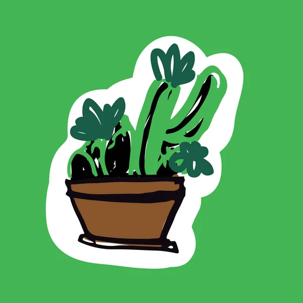 Enkel Handritad Vektor Illustration Kaktusväxt Kruka — Stock vektor