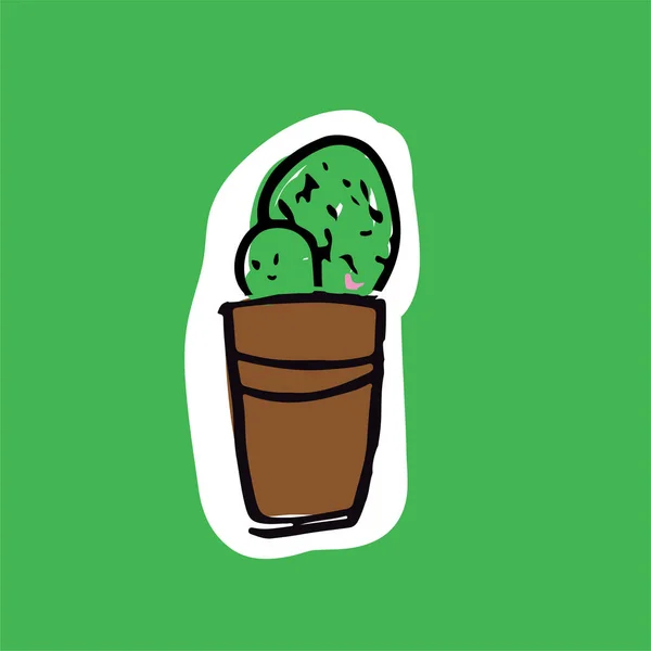 Einfache Handgezeichnete Vektorillustration Der Kakteenpflanze Topf — Stockvektor