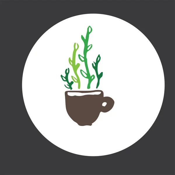Коричневая Чашка Зелеными Растениями Стебли Круглой Рамке — стоковый вектор
