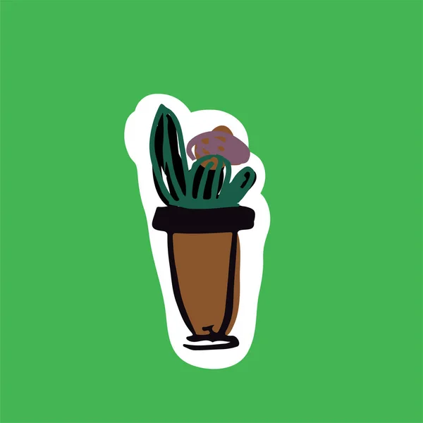 Ilustração Vetorial Simples Desenhada Mão Planta Cacto Vaso — Vetor de Stock