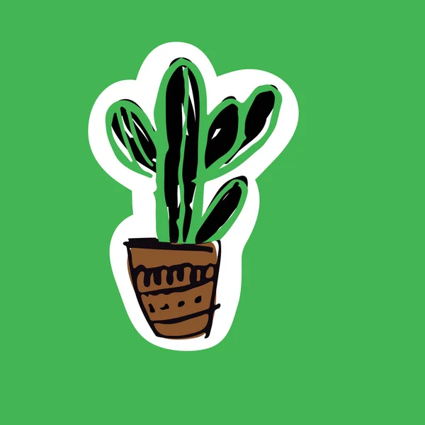 Ilustração Vetorial Simples Desenhada Mão Planta Cacto Vaso — Vetor de Stock