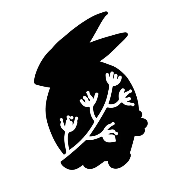 Black Bunny Silhouette White Plant — Stock Vector