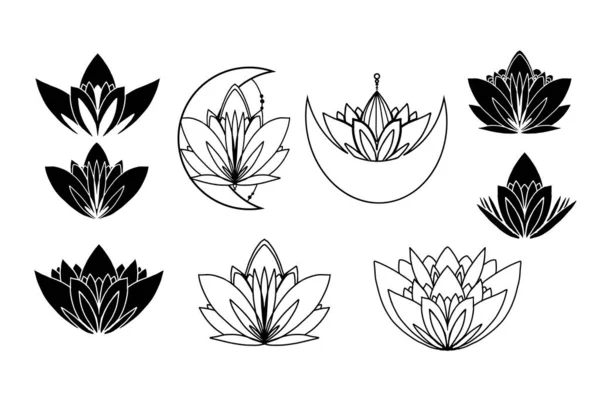 Uppsättning Olika Lotus Blommor Klistermärken — Stock vektor