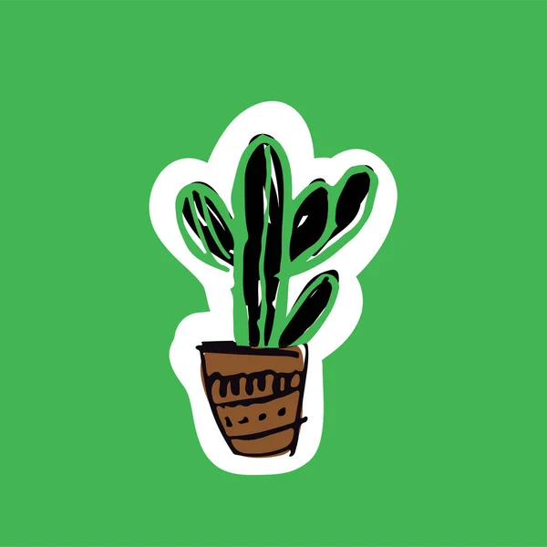 Ilustração Vetorial Simples Desenhada Mão Planta Cacto Vaso — Vetor de Stock