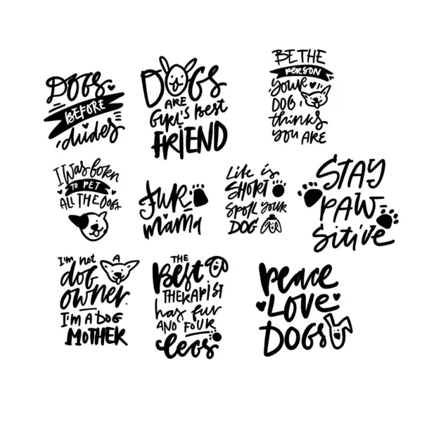 Conjunto Ilustraciones Letras Mano Citas Sobre Perros — Archivo Imágenes Vectoriales