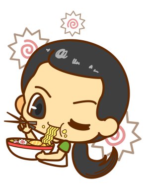 çocuk..... .erişte yiyorlar