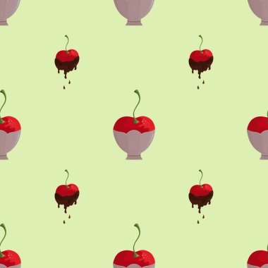 Kusursuz desen. Vazoda kiraz ve çikolata damlayan kirazlar.. 