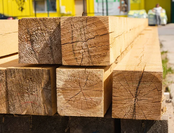 Stack Wooden Balks Wooden Balks Beams Sawmill Warehouse Beams Site — Stock Photo, Image