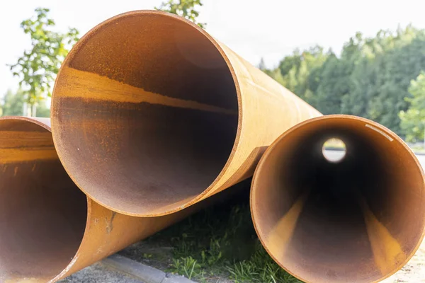 Tuyaux Grand Diamètre Gros Tuyaux Métalliques Rouillés — Photo