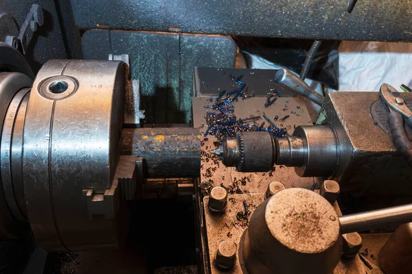 Torno Metal Velho Oficina Metalurgia Máquinas Ferramentas — Fotografia de Stock