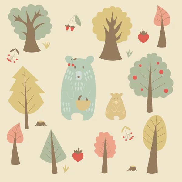 Beren en bomen — Stockvector