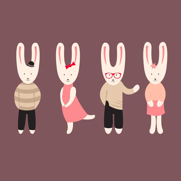 Conejos en ropa — Vector de stock
