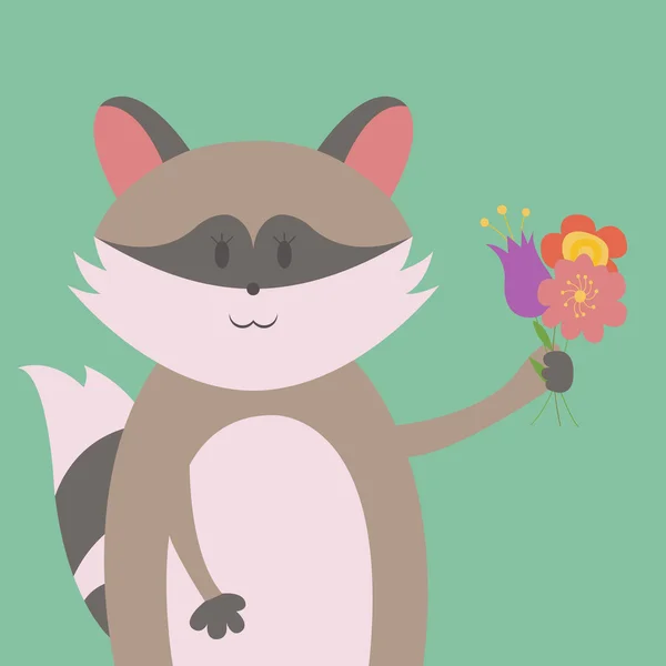 Mapache con flores — Vector de stock