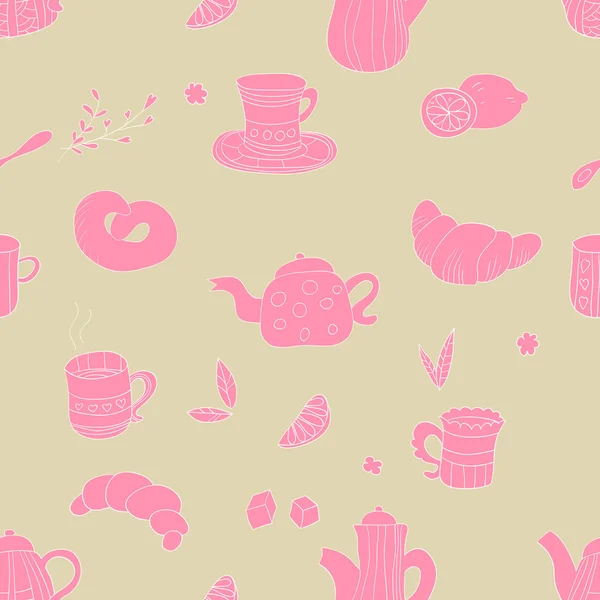 Pink tea pattern — Stock Vector