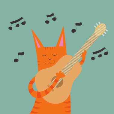 bir gitar ile kedi