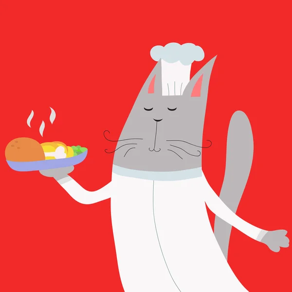 Gato cocinero divertido — Vector de stock