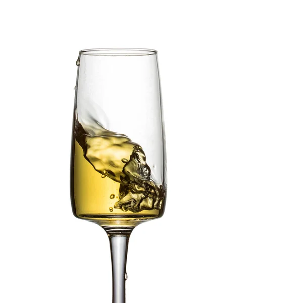 Exciting White Wine Splash Exquisite High Glass Isolated White Background — Stock Photo, Image