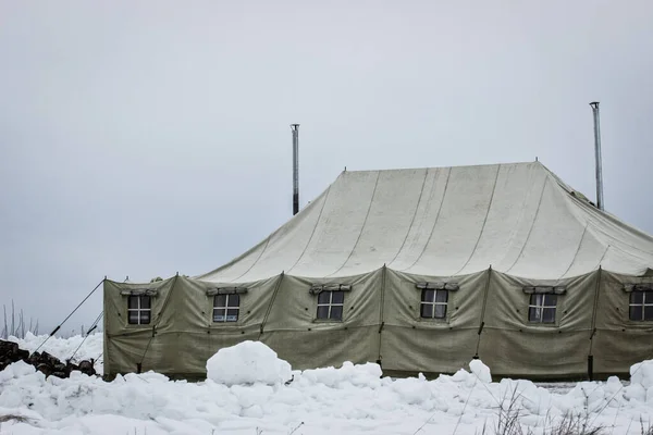 the military tent in the winter