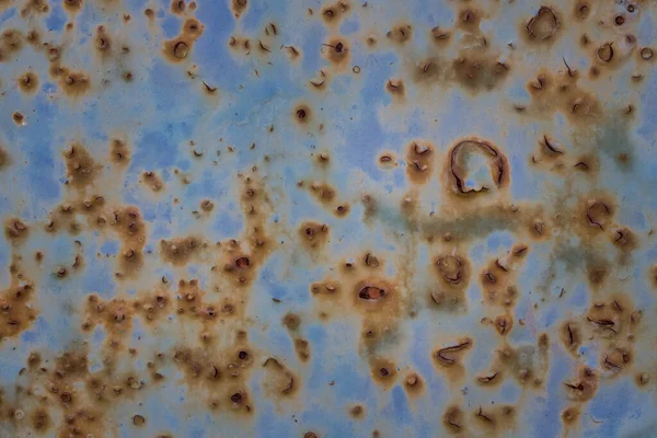 Σκουριασμένα Σημεία Καλύπτουν Μια Μπλε Μεταλλική Επιφάνεια Υφή Closeup Ενδιαφέροντα — Φωτογραφία Αρχείου