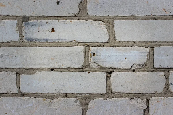 Textuur Van Een Muur Van Witte Bakstenen Met Gaten Cement — Stockfoto