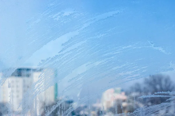 Frysta Glasismönster Suddig Bakgrund Stadsbilden Närbild Natur Och Miljö Koncept — Stockfoto