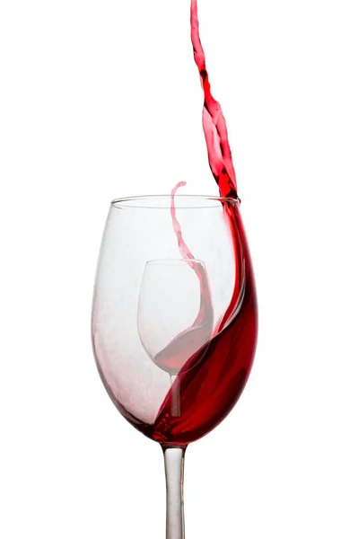 Copo Vinho Tinto Com Alto Respingo Interior Que Outro Copo — Fotografia de Stock
