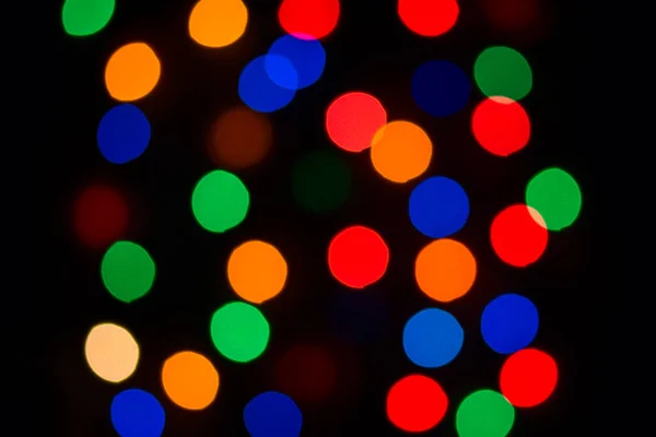 Magic Festive Abstraction Blurred Lights Garlands Turned Small Multicolored Circles — Stock Photo, Image