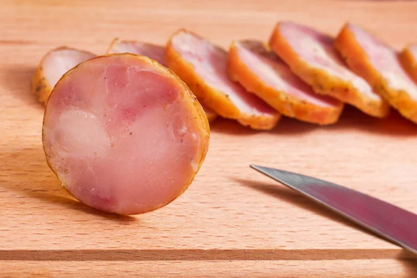 Homemade Chicken Sausage Cutting Board Looks Very Appetizing — Stock Photo, Image